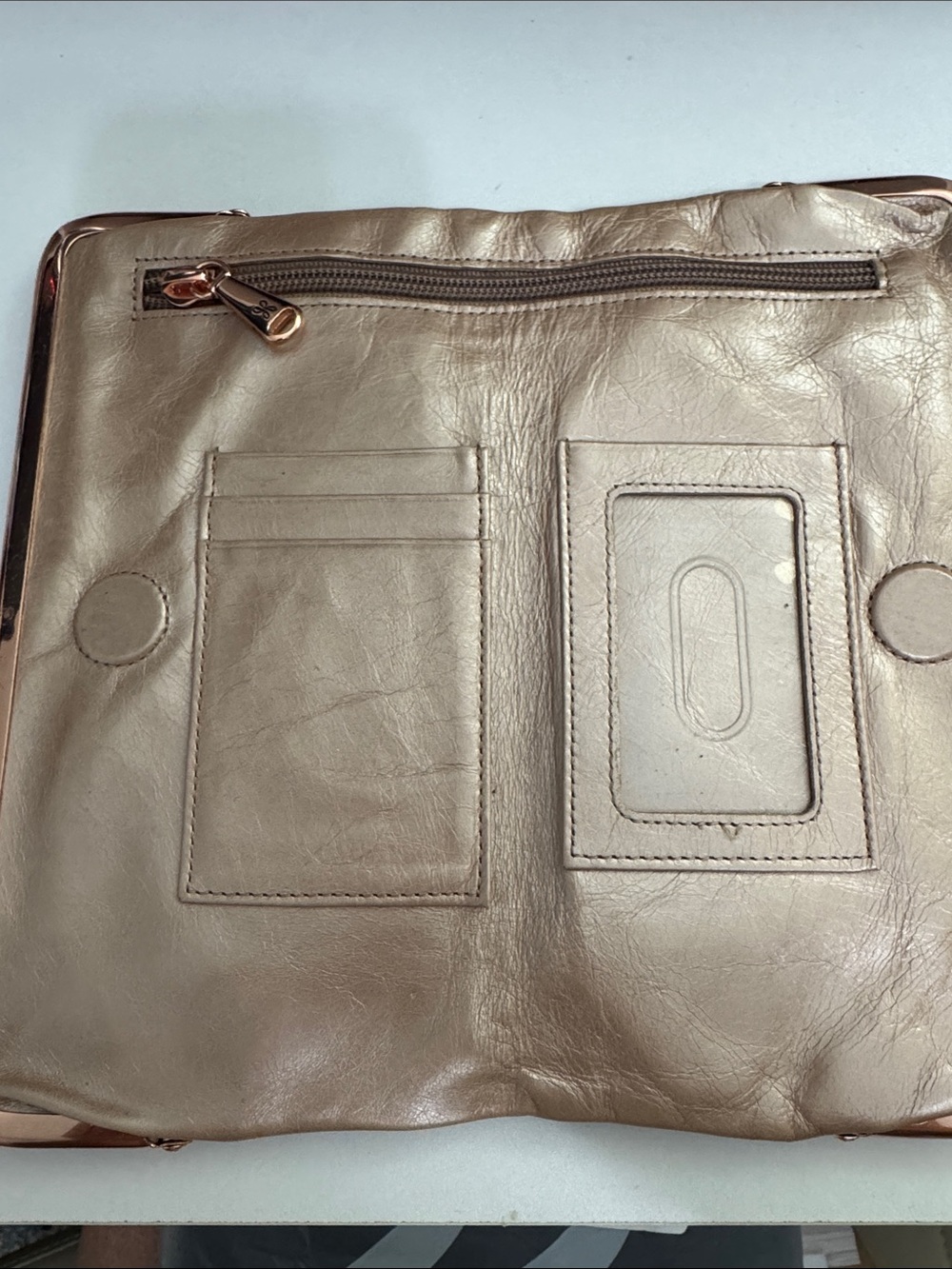HOBO Metallic Rose Gold Leather Wallet Crossbody